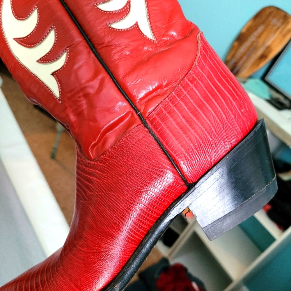 Red Leather Justin Cowboy Boots /Cowgirl - Picture 3 of 5